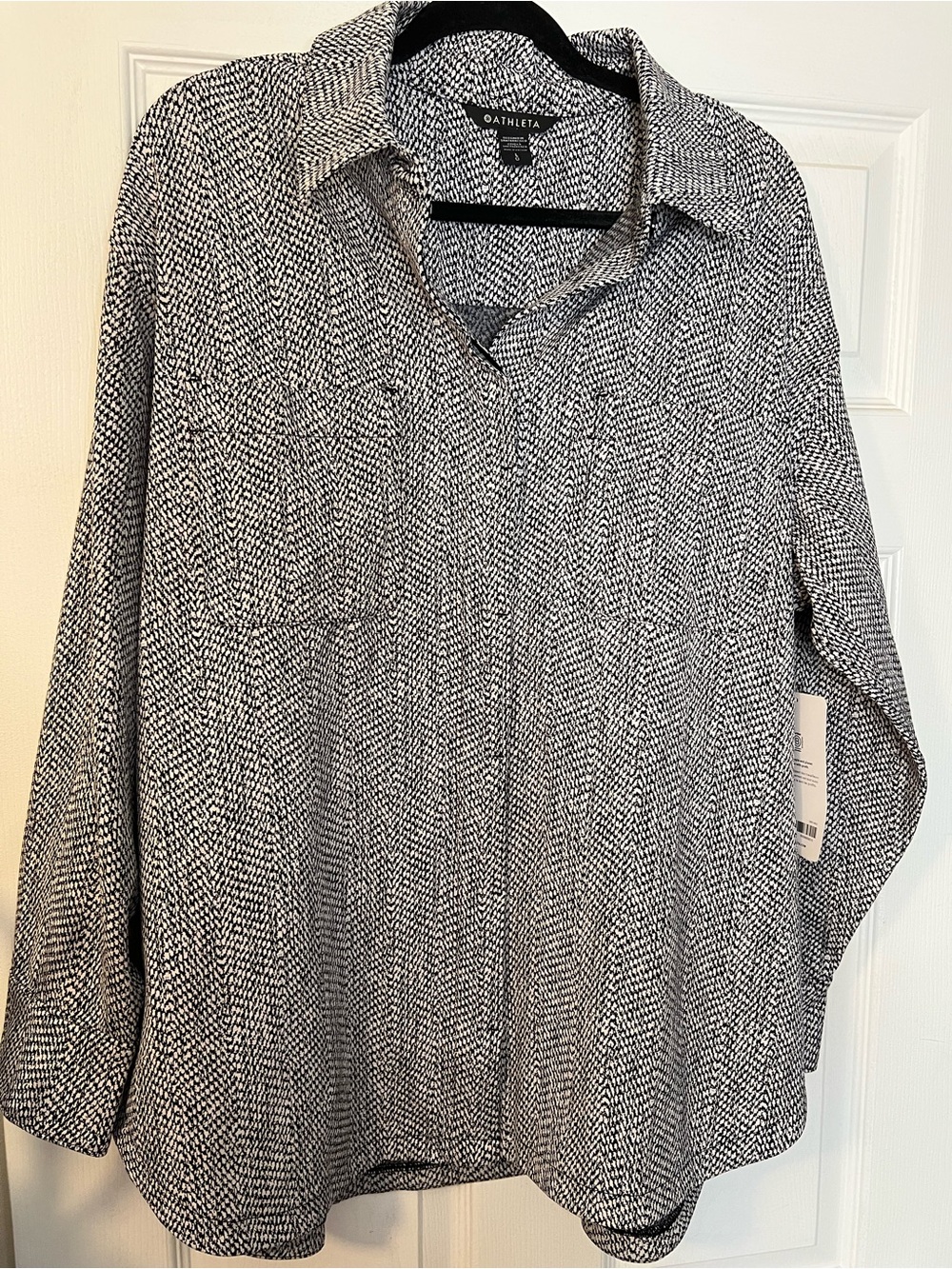 #408 NWT Athleta Textured Shirt Jacket Black White Utility Shacket Size Large